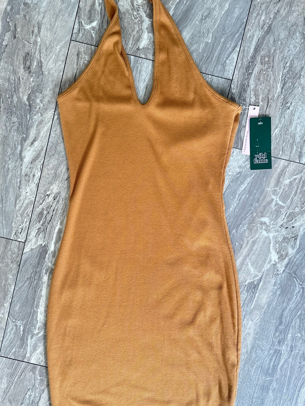 Wild Fable Women’s S Brown Ribbed Halter Mini Dress Bodycon 0331